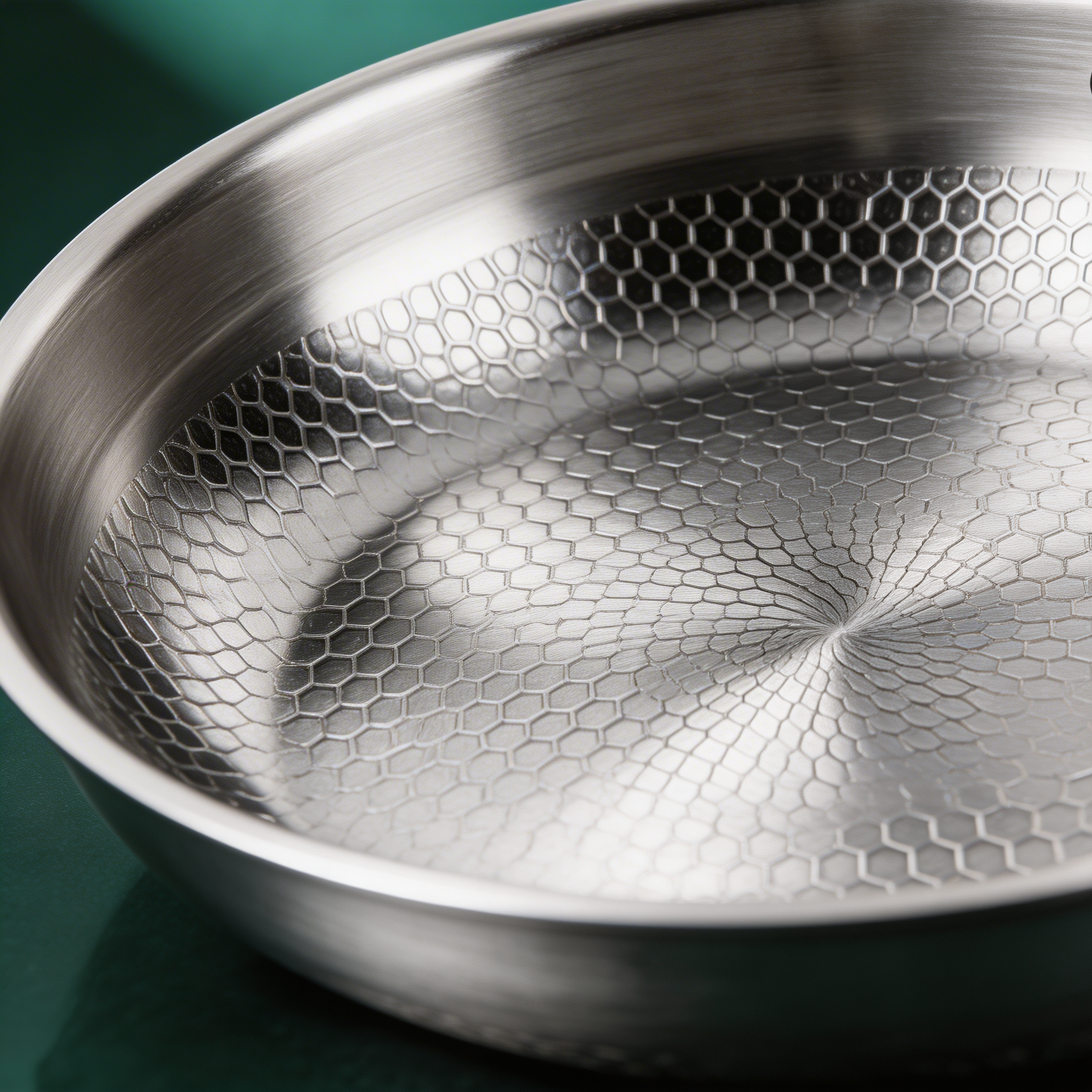 Close-up of hand-hammered titanium surface – Longwell & Co frying pan