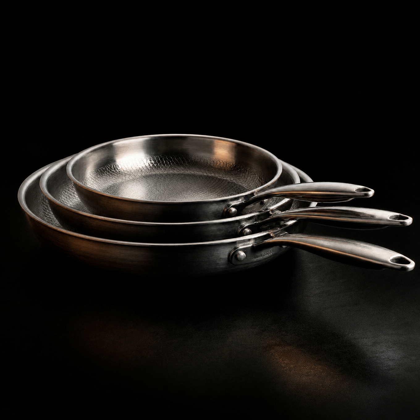 Hand-Hammered Titanium Pan - 3-piece set 9, 10, 11 Inch
