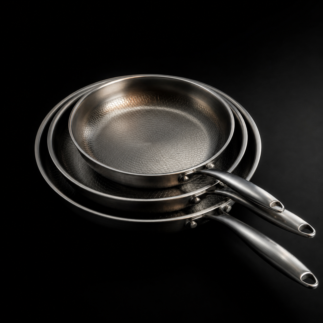 Hand-Hammered Titanium Pan - 3-piece set 9, 10, 11 Inch