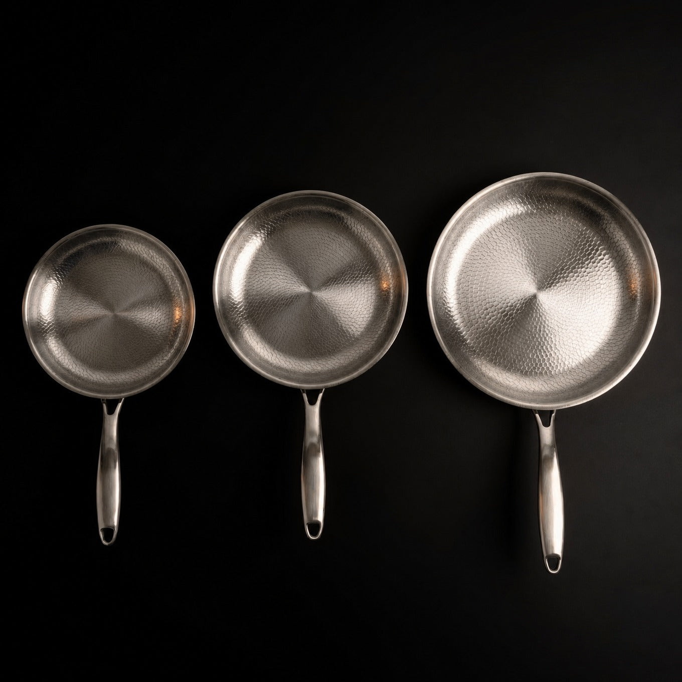 Hand-Hammered Titanium Pan - 3-piece set 9, 10, 11 Inch