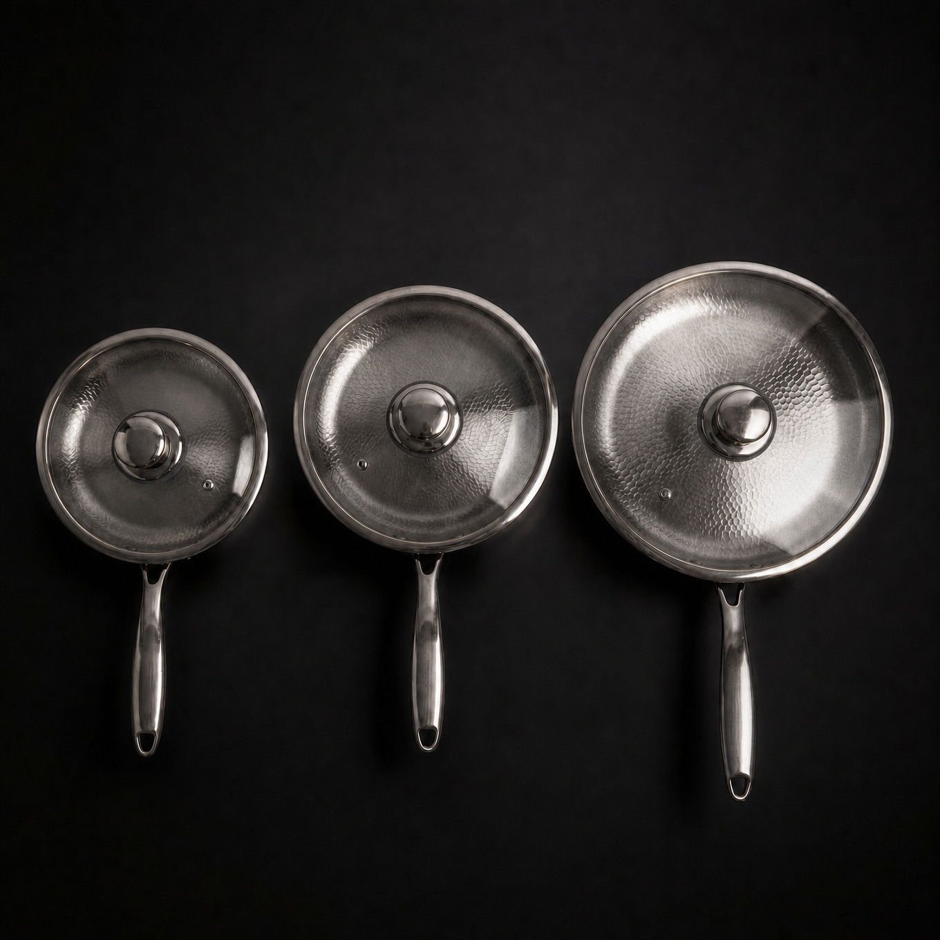 Hand-Hammered Titanium Pan - 3-piece set 9, 10, 11 Inch