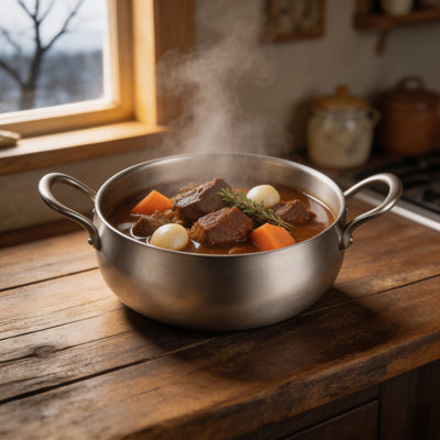 Lifestyle shot – titanium casserole pot in kitchen – Longwell & Co