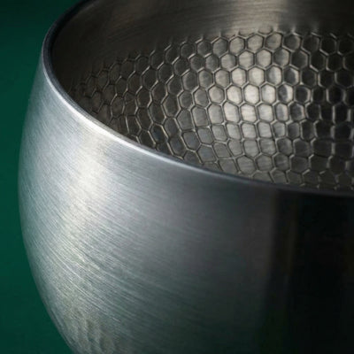 Close-up of titanium pot surface – hand-hammered texture – Longwell & Co