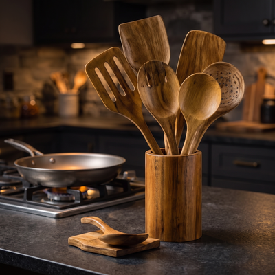 Traditional Japanese Wooden Utensil Set
