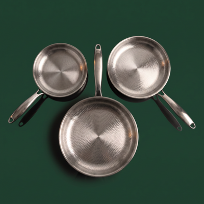 Hand-Hammered Titanium Pan - 3-piece set 9, 10, 11 Inch