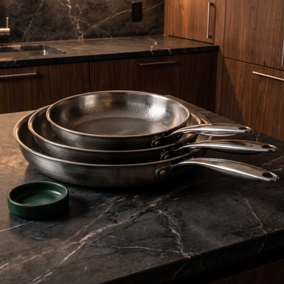 Hand-Hammered Titanium Pan - 3-piece set 9, 10, 11 Inch