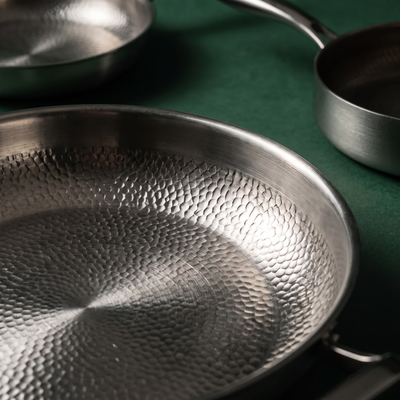 Hand-Hammered Titanium Family Set: 4 Pans & Utensils