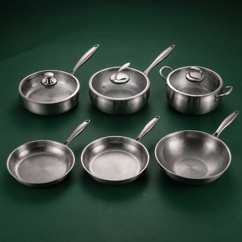 Hand-Hammered Titanium Complete Kitchen Set with 3 Lids (10, 11 & 12 Inch)