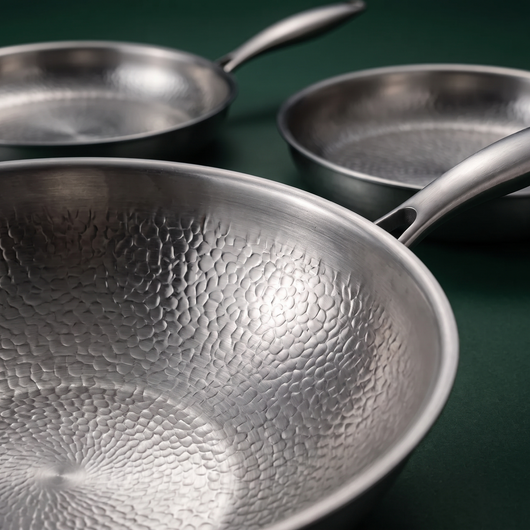 Hand-Hammered Titanium Complete Kitchen Set with 3 Lids (10, 11 & 12 Inch)
