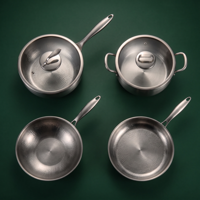 Hand-Hammered Titanium Essentials Kitchen Set with 2 Lids (10, 11 & 12 Inch)