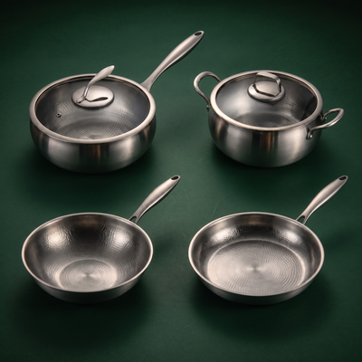 Hand-Hammered Titanium Essentials Kitchen Set with 2 Lids (10, 11 & 12 Inch)