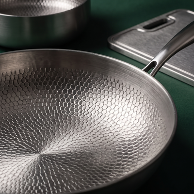 Hand-Hammered Titanium Multi-Pan Cook Set with Cutting Board (5 Pans, 8–10 Inch)