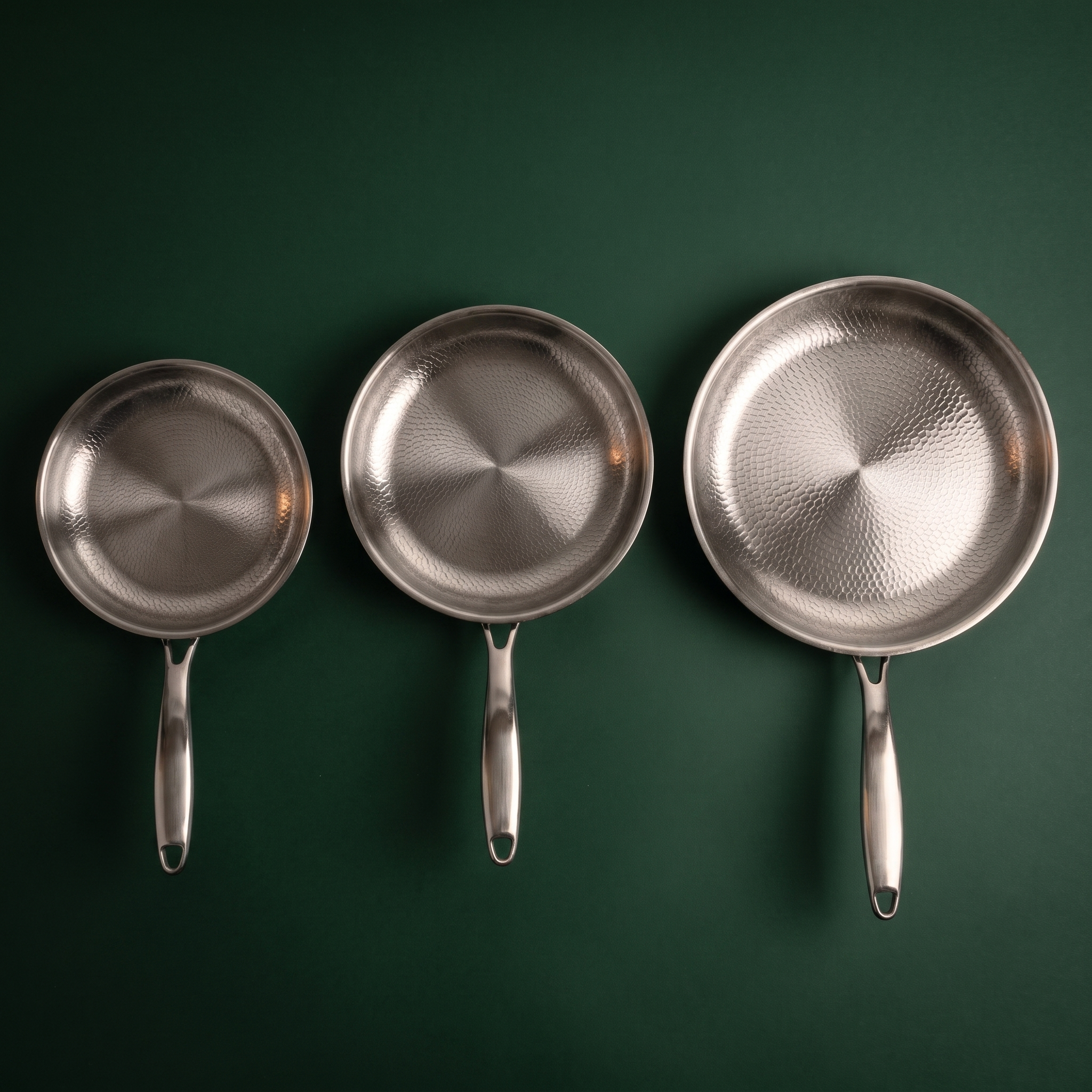 Hand-Hammered Titanium Pan - 3-piece set 9, 10, 11 Inch