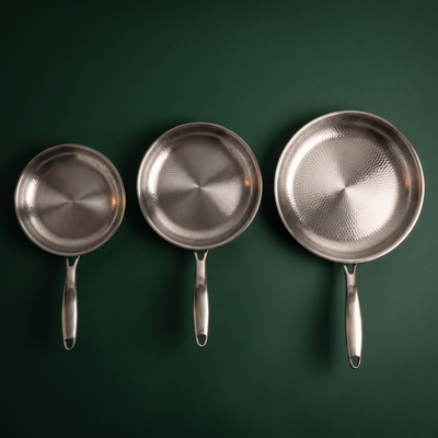 Hand-Hammered Titanium Pan - 3-piece set 9, 10, 11 Inch