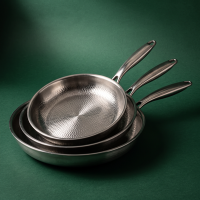Hand-Hammered Titanium Pan - 3-piece set 9, 10, 11 Inch