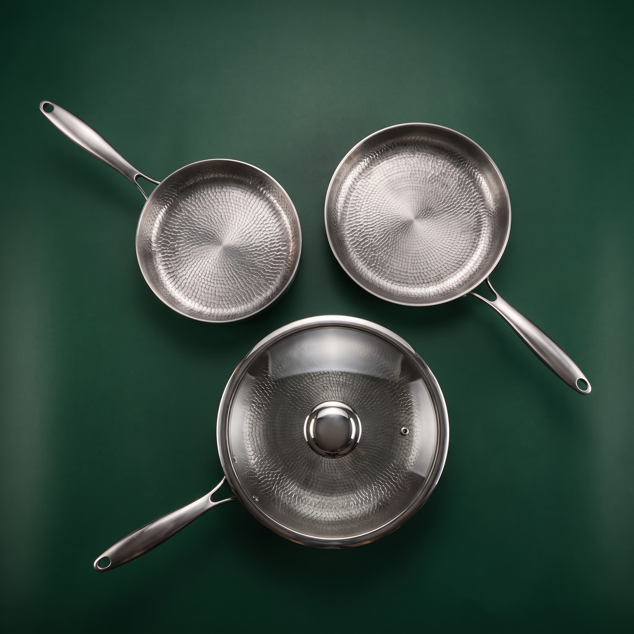 Hand-Hammered Titanium Stir-Fry Set with 1 Lid (8, 8 & 10 Inch)