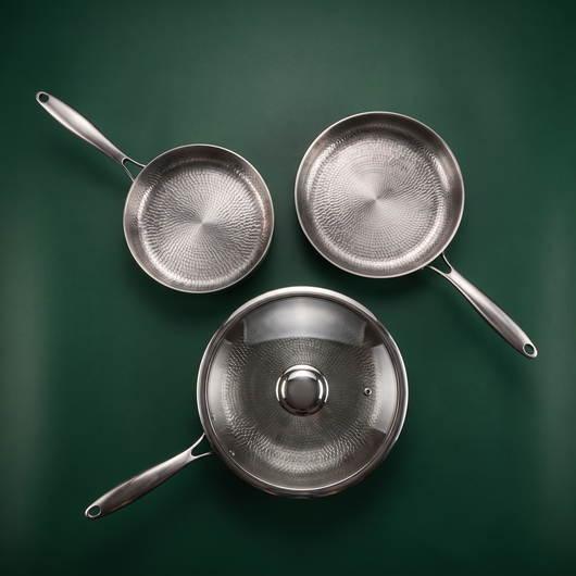 Hand-Hammered Titanium Stir-Fry Set with 1 Lid (8, 8 & 10 Inch)