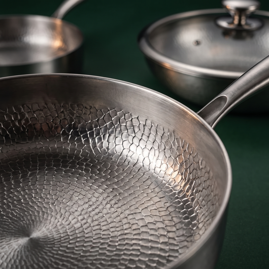 Hand-Hammered Titanium Stir-Fry Set with 1 Lid (8, 8 & 10 Inch)