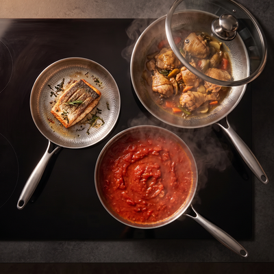 Hand-Hammered Titanium Stir-Fry Set with 1 Lid (8, 8 & 10 Inch)
