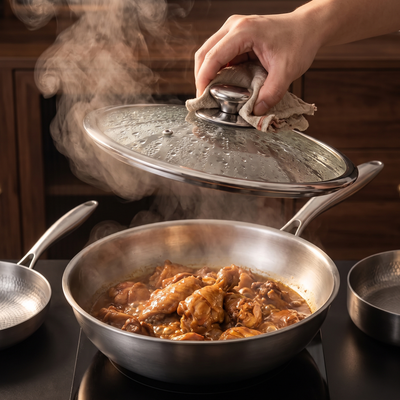 Hand-Hammered Titanium Stir-Fry Set with 1 Lid (8, 8 & 10 Inch)