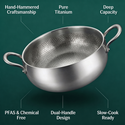 Hand-Hammered Deep Titanium Pot 11"