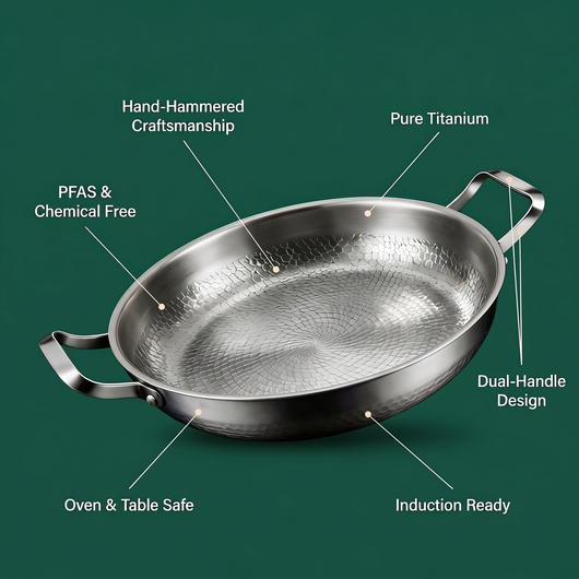 Hand-Hammered Titanium Pan with Two Handles 12"