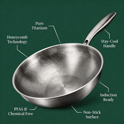 Hand-Hammered Titanium Wok 12"