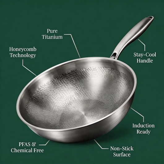 Hand-Hammered Titanium Wok 12"
