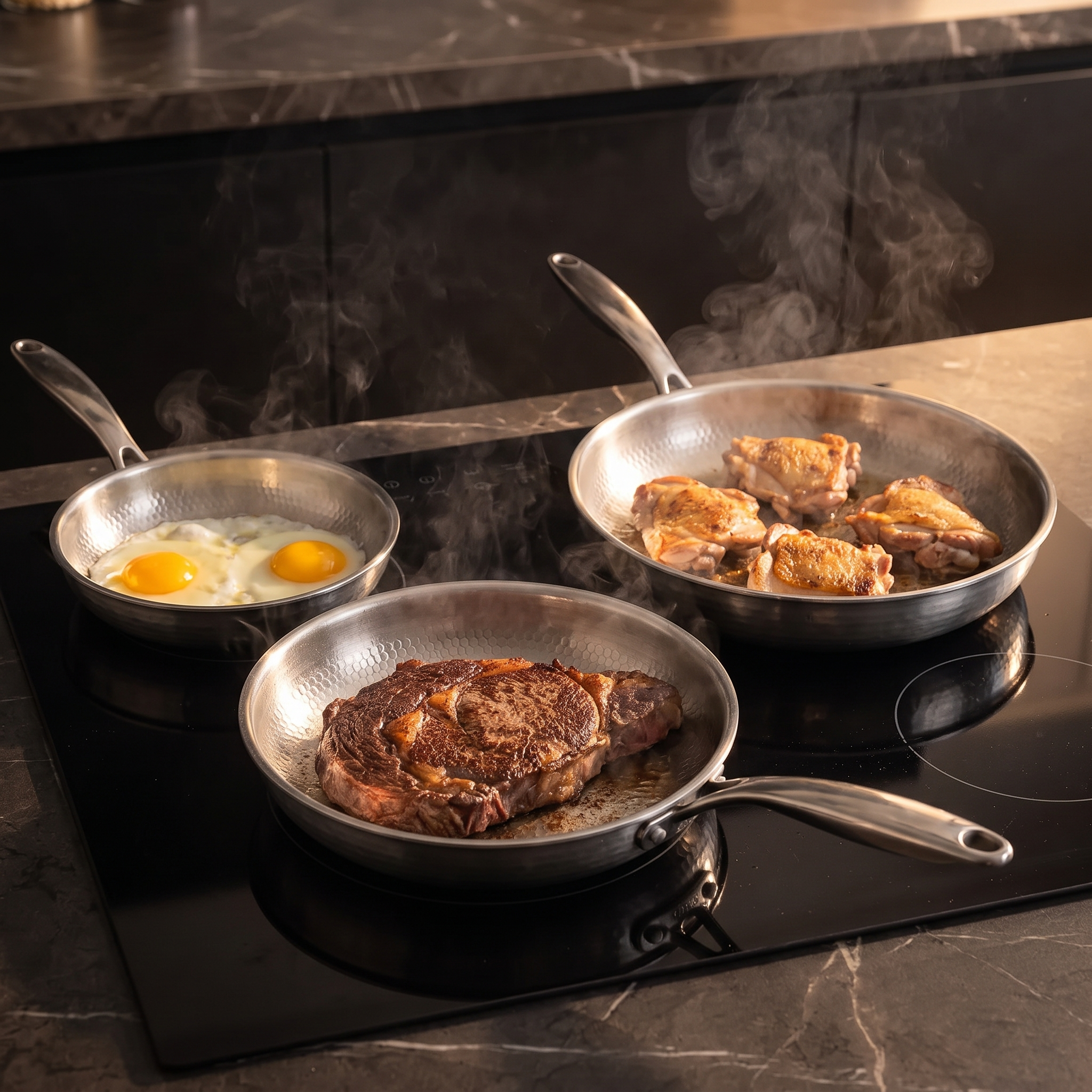 Hand-Hammered Titanium Pan - 3-piece set 9, 10, 11 Inch