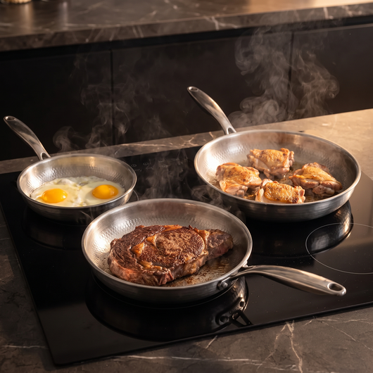 Hand-Hammered Titanium Pan - 3-piece set 9, 10, 11 Inch