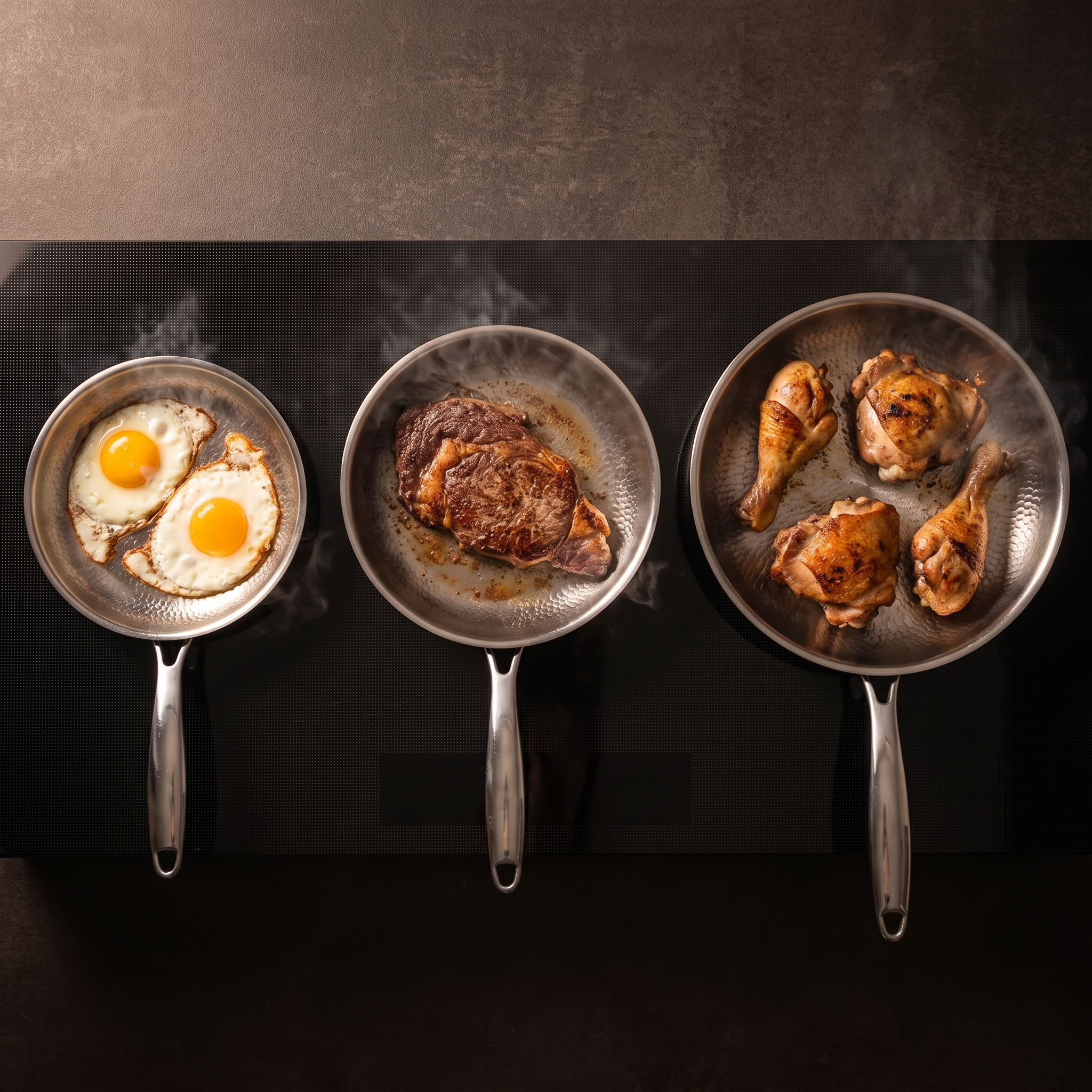 Hand-Hammered Titanium Pan - 3-piece set 9, 10, 11 Inch