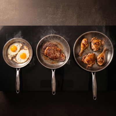 Hand-Hammered Titanium Pan - 3-piece set 9, 10, 11 Inch