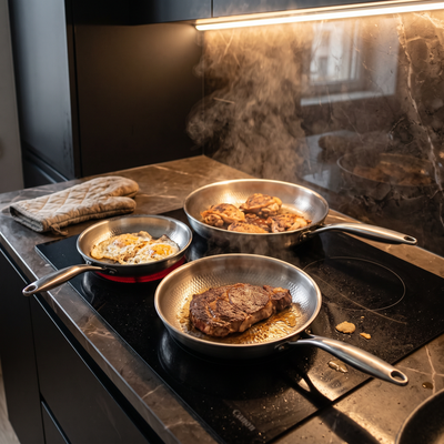 Hand-Hammered Titanium Pan - 3-piece set 9, 10, 11 Inch