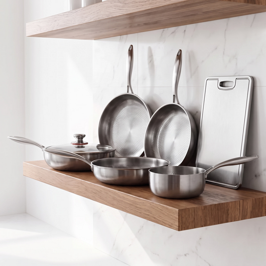 Hand-Hammered Titanium Multi-Pan Cook Set with Cutting Board (5 Pans, 8–10 Inch)