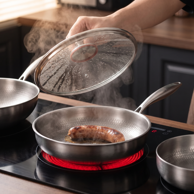 Hand-Hammered Titanium Multi-Pan Cook Set with Cutting Board (5 Pans, 8–10 Inch)