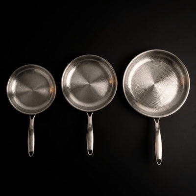 Hand-Hammered Titanium Pan - 3-piece set 9, 10, 11 Inch